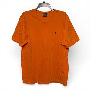 Vintage Bright orange Polo Ralph Lauren tshirt with blue pony size Medium cotton